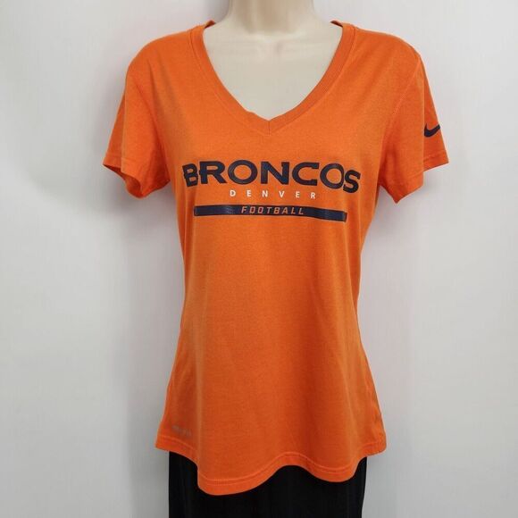 Nike NFL Denver Broncos Football T-Shirt Womens Small Short Sleeve V-Neck Orange - Picture 1 of 6